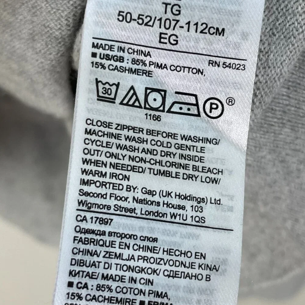 Banana Republic Mens XL Gray‎ Pima Cotton Cashmere Quarter Zip Pullover Sweater